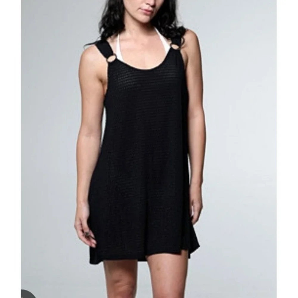 J Valdi sleeveless ring‎ tank Black Coverup Dress Swim Women SZ M vacation Pool